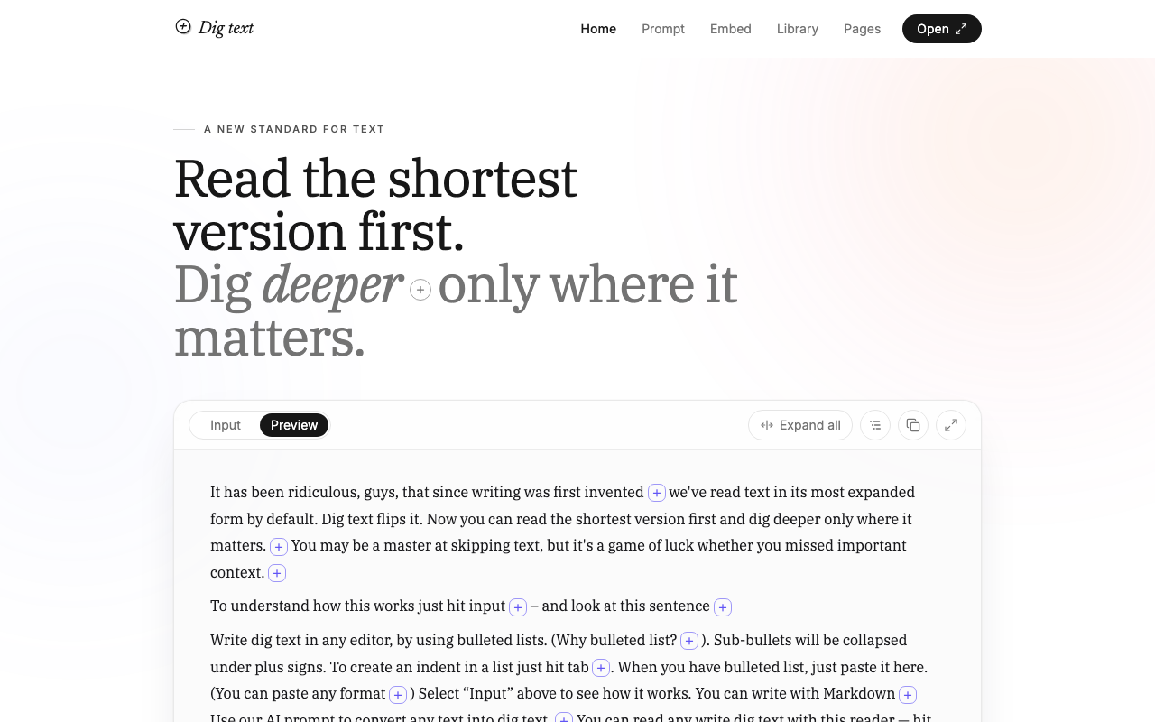 Versan Text Dig Text — Read the shortest version first